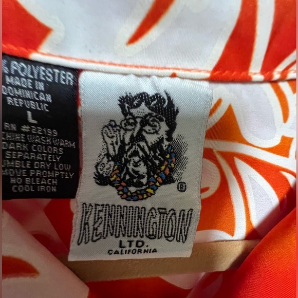 KENNINGTON LTD HAWAIIAN ORANGE AND WHITE PRINT SHIRT. SIZE L. - Picture 7 of 7